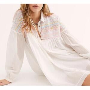 NWT Free People Anna Marie Shirt Dress with Slip Boho Embroidered Size M